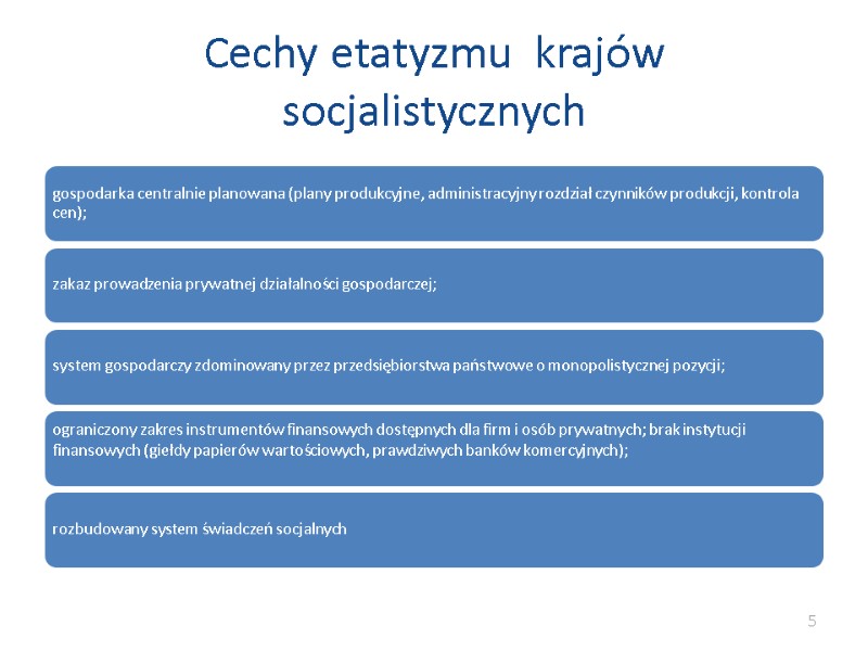 Cechy etatyzmu krajów socjalistycznych 5 Cechy etatyzmu krajów socjalistycznych 5